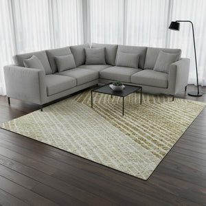 HomeRoots 9' X 12' Luxurious Geometric Area Rug in Ivory, Beige & Tan - Durable, Washable, UV-Protected Design 676193