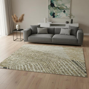 HomeRoots 5' X 8' Modern Geometric Area Rug in Coffee, Gold, and Taupe - Washable, UV Protected & Stain Resistant 676196