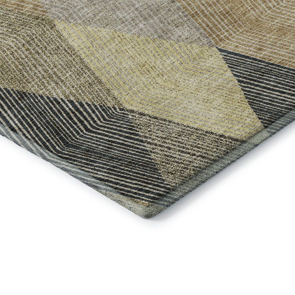 HomeRoots 5' X 8' Modern Geometric Area Rug in Coffee, Gold, and Taupe - Washable, UV Protected & Stain Resistant 676196