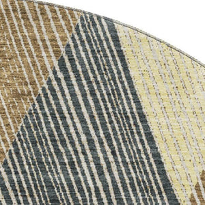 HomeRoots 8' Coffee Gold & Taupe Geometric Round Rug - Washable, UV-Protected, Durable, Perfect for Homes! 676197