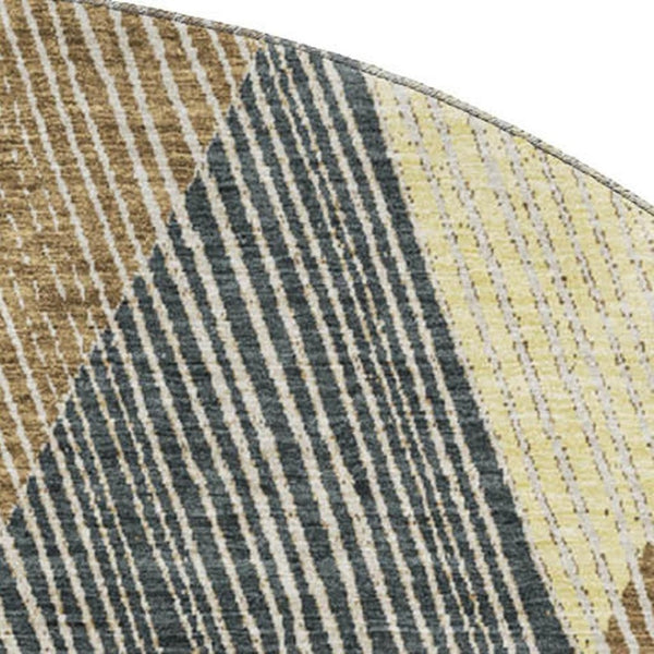 HomeRoots 8' Coffee Gold & Taupe Geometric Round Rug - Washable, UV-Protected, Durable, Perfect for Homes! 676197