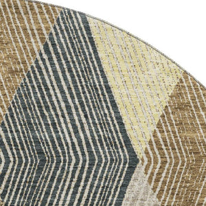 HomeRoots 8' Coffee Gold & Taupe Geometric Round Rug - Washable, UV-Protected, Durable, Perfect for Homes! 676197