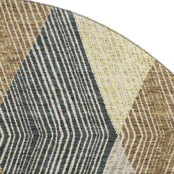HomeRoots 8' Coffee Gold & Taupe Geometric Round Rug - Washable, UV-Protected, Durable, Perfect for Homes! 676197