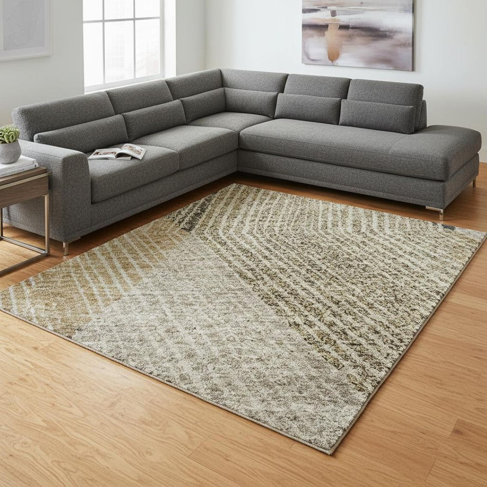 HomeRoots 8' X 10' Stylish Coffee, Gold & Taupe Geometric Washable Area Rug with UV Protection & Durability 676198