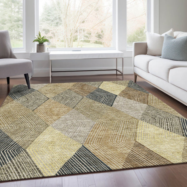 HomeRoots 8' X 10' Stylish Coffee, Gold & Taupe Geometric Washable Area Rug with UV Protection & Durability 676198