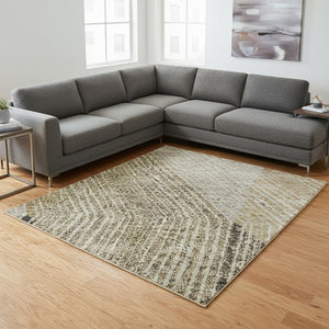 HomeRoots 9' X 12' Geometric Washable Area Rug in Coffee, Gold & Taupe - Stain Resistant & UV Protected! 676199