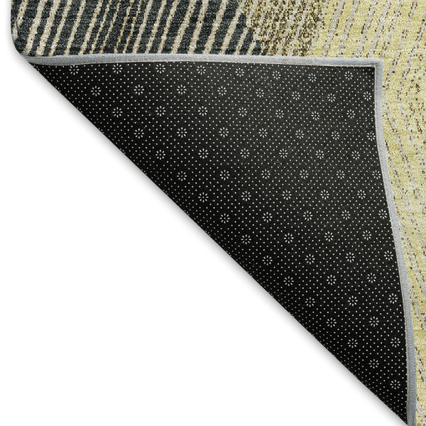HomeRoots 9' X 12' Geometric Washable Area Rug in Coffee, Gold & Taupe - Stain Resistant & UV Protected! 676199