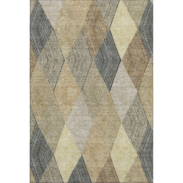 HomeRoots 10' X 14' Geometric Area Rug in Coffee, Gold & Taupe - Washable, UV Protection & Stain Resistant! 676200