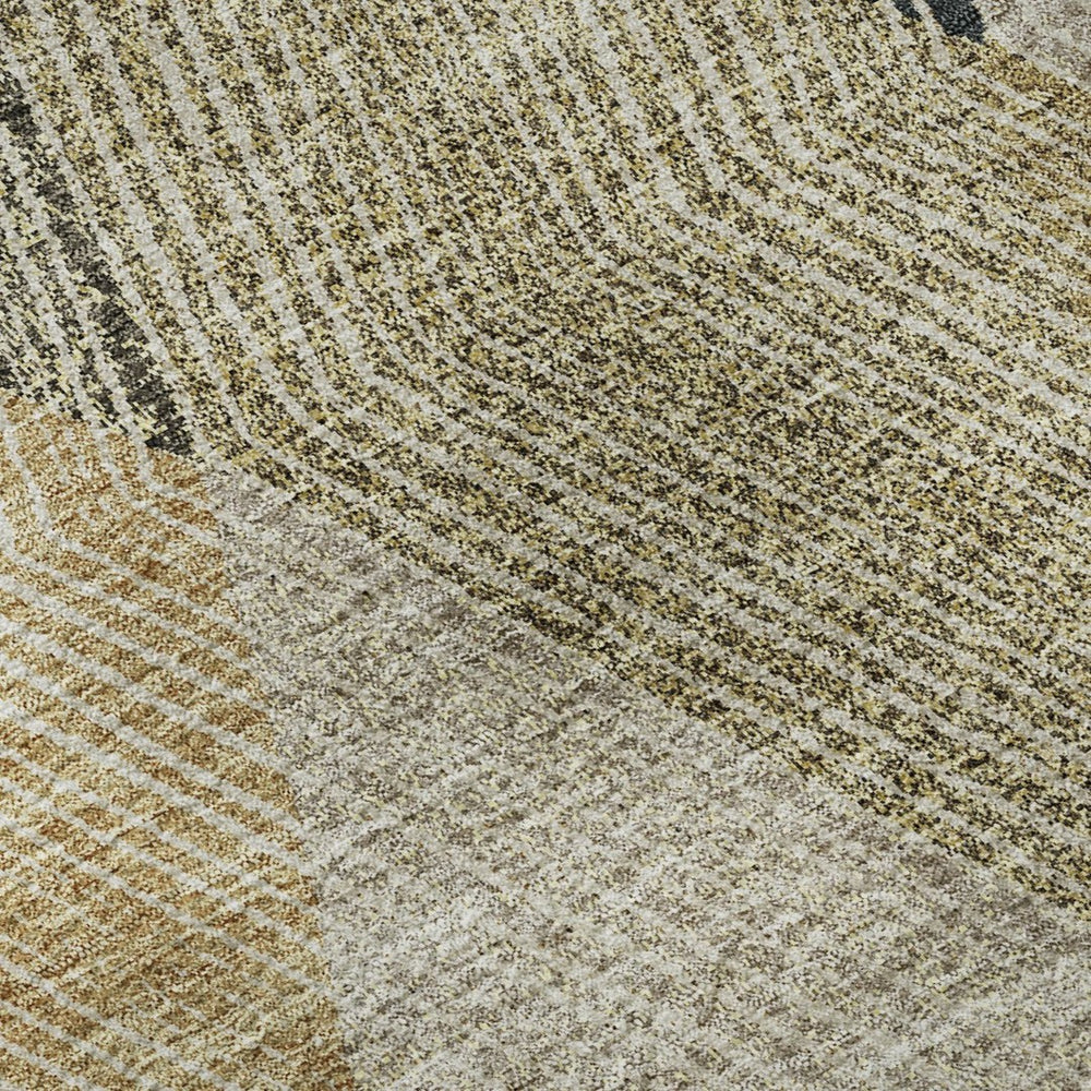 HomeRoots 10' X 14' Geometric Area Rug in Coffee, Gold & Taupe - Washable, UV Protection & Stain Resistant! 676200