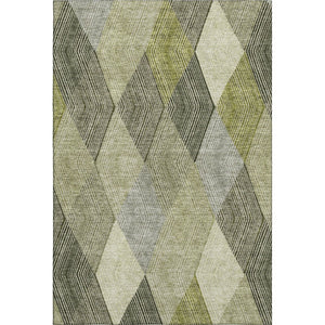 HomeRoots 5' X 8' Stylish Olive Green Gray Ivory Geometric Area Rug – Washable, UV-Protected & Stain-Resistant 676202