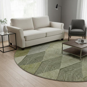 HomeRoots 8' Stylish Olive Green Gray Ivory Round Rug - Washable, UV Protected, Perfect for High-Traffic Areas 676203
