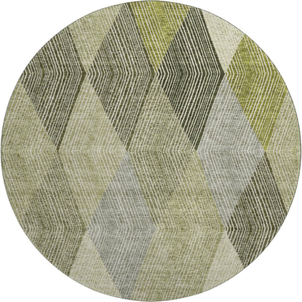 HomeRoots 8' Stylish Olive Green Gray Ivory Round Rug - Washable, UV Protected, Perfect for High-Traffic Areas 676203