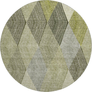 HomeRoots 8' Stylish Olive Green Gray Ivory Round Rug - Washable, UV Protected, Perfect for High-Traffic Areas 676203