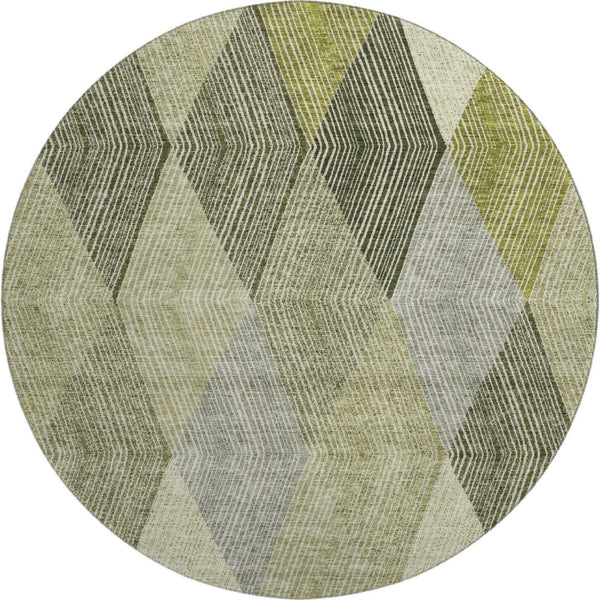 HomeRoots 8' Stylish Olive Green Gray Ivory Round Rug - Washable, UV Protected, Perfect for High-Traffic Areas 676203