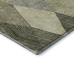 HomeRoots 8' Stylish Olive Green Gray Ivory Round Rug - Washable, UV Protected, Perfect for High-Traffic Areas 676203