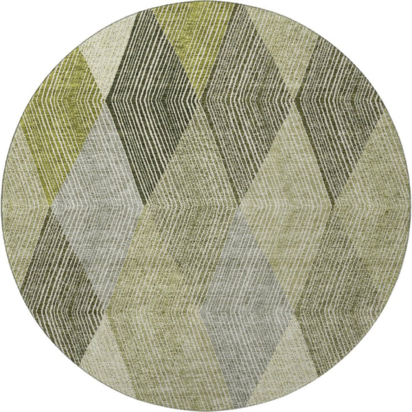 HomeRoots 8' Stylish Olive Green Gray Ivory Round Rug - Washable, UV Protected, Perfect for High-Traffic Areas 676203