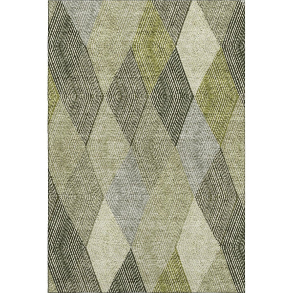 HomeRoots 8' X 10' Olive Green Gray Ivory Geometric Area Rug - Washable, Stain-Resistant, UV Protected Design 676204