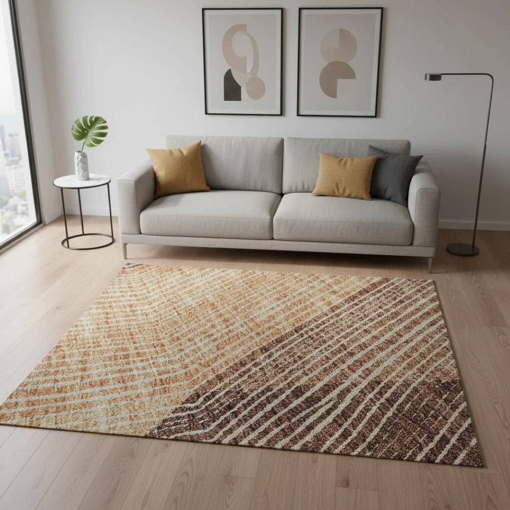 HomeRoots 5' X 8' Orange Salmon & Ivory Geometric Area Rug - Washable, UV-Protected, Durable, and Stylish! 676208