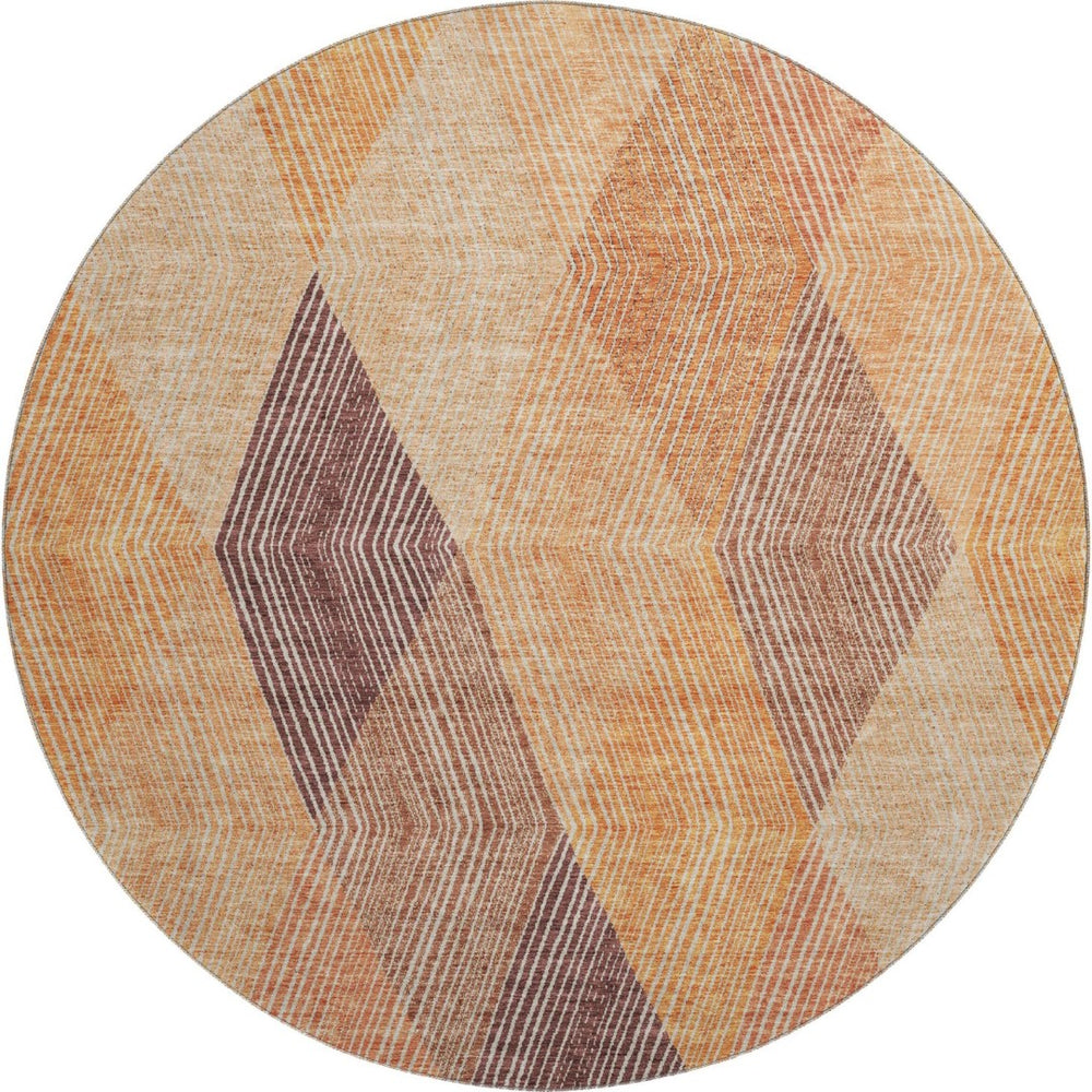 HomeRoots 8' Modern Geometric Orange-Salmon and Ivory Washable Round Rug with UV Protection for Any Space 676209