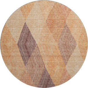 HomeRoots 8' Modern Geometric Orange-Salmon and Ivory Washable Round Rug with UV Protection for Any Space 676209