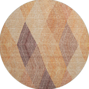 HomeRoots 8' Modern Geometric Orange-Salmon and Ivory Washable Round Rug with UV Protection for Any Space 676209