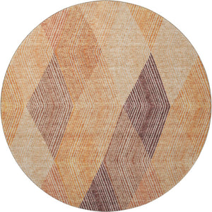 HomeRoots 8' Modern Geometric Orange-Salmon and Ivory Washable Round Rug with UV Protection for Any Space 676209