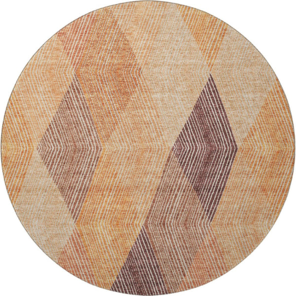 HomeRoots 8' Modern Geometric Orange-Salmon and Ivory Washable Round Rug with UV Protection for Any Space 676209