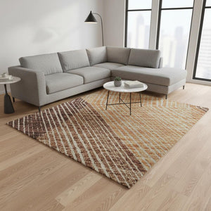 HomeRoots 8' X 10' Vibrant Orange Salmon and Ivory Geometric Washable Area Rug with UV Protection for Family Homes 676210