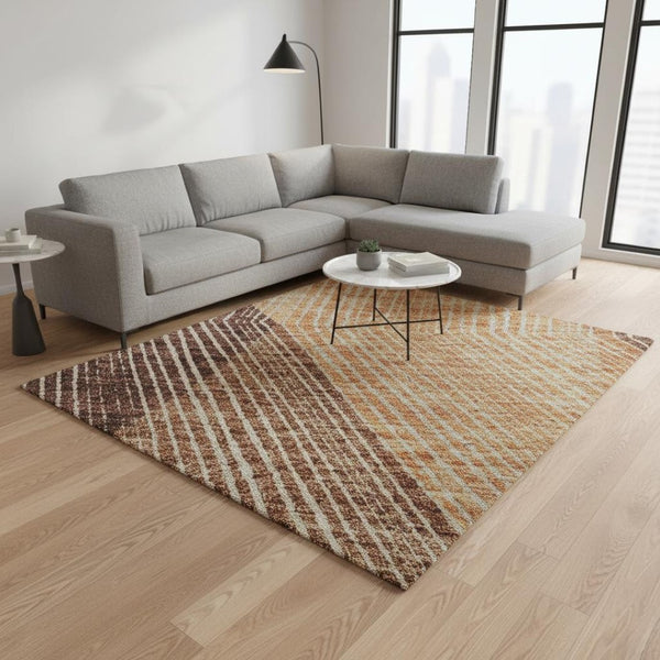HomeRoots 8' X 10' Vibrant Orange Salmon and Ivory Geometric Washable Area Rug with UV Protection for Family Homes 676210