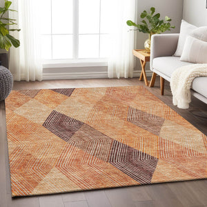 HomeRoots 9' X 12' Vibrant Orange-Salmon Geometric Area Rug with UV Protection | Washable & Durable Design 676211