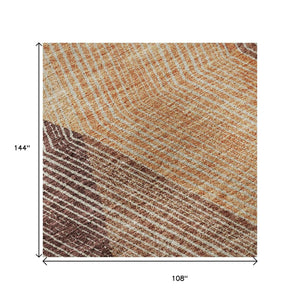 HomeRoots 9' X 12' Vibrant Orange-Salmon Geometric Area Rug with UV Protection | Washable & Durable Design 676211