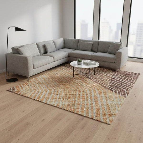 HomeRoots 9' X 12' Vibrant Orange-Salmon Geometric Area Rug with UV Protection | Washable & Durable Design 676211