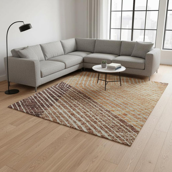 HomeRoots 10' Modern Geometric Area Rug in Orange Salmon & Ivory - Washable, UV Protected, Family-Friendly Design 676212