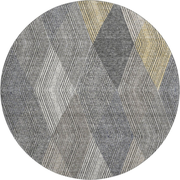 HomeRoots 8' Modern Geometric Round Rug in Pewter, Gold & Ivory – Washable, UV Protected & Stain-Resistant! 676215