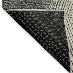 HomeRoots 8' Modern Geometric Round Rug in Pewter, Gold & Ivory – Washable, UV Protected & Stain-Resistant! 676215