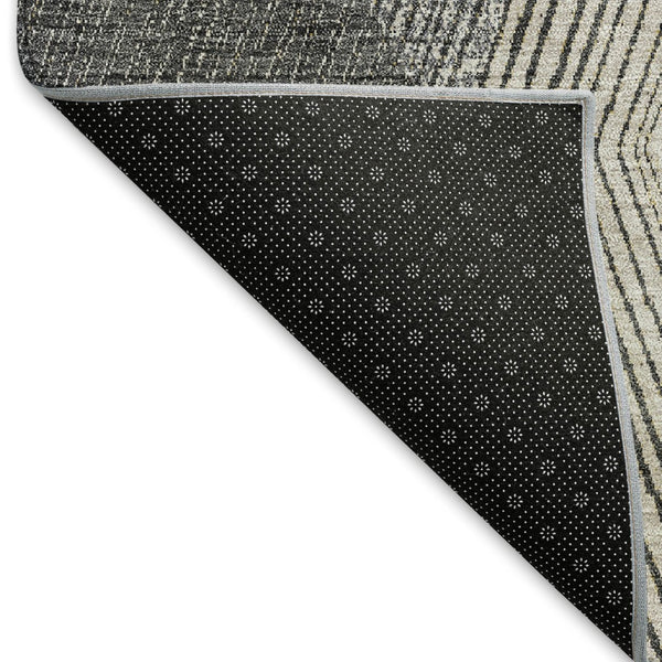 HomeRoots 8' Modern Geometric Round Rug in Pewter, Gold & Ivory – Washable, UV Protected & Stain-Resistant! 676215