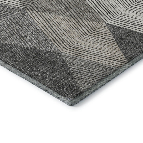 HomeRoots 8' Modern Geometric Round Rug in Pewter, Gold & Ivory – Washable, UV Protected & Stain-Resistant! 676215
