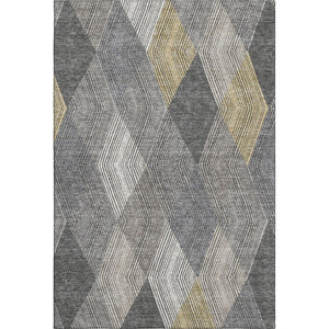 HomeRoots 8' X 10' Stylish Pewter Gold Ivory Geometric Area Rug - Washable, UV Protected, Stain Resistant Design 676216