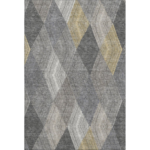 HomeRoots 8' X 10' Stylish Pewter Gold Ivory Geometric Area Rug - Washable, UV Protected, Stain Resistant Design 676216