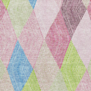 HomeRoots 5' Colorful Geometric Washable Area Rug in Pink, Lime Green & Blue - UV Protected, Durable Design 676220
