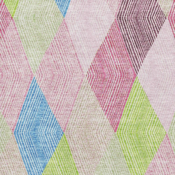 HomeRoots 5' Colorful Geometric Washable Area Rug in Pink, Lime Green & Blue - UV Protected, Durable Design 676220