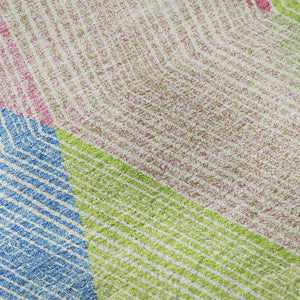 HomeRoots 8' Modern Geometric Washable Round Rug in Pink, Lime Green & Blue - UV Protected & Stain Resistant 676221