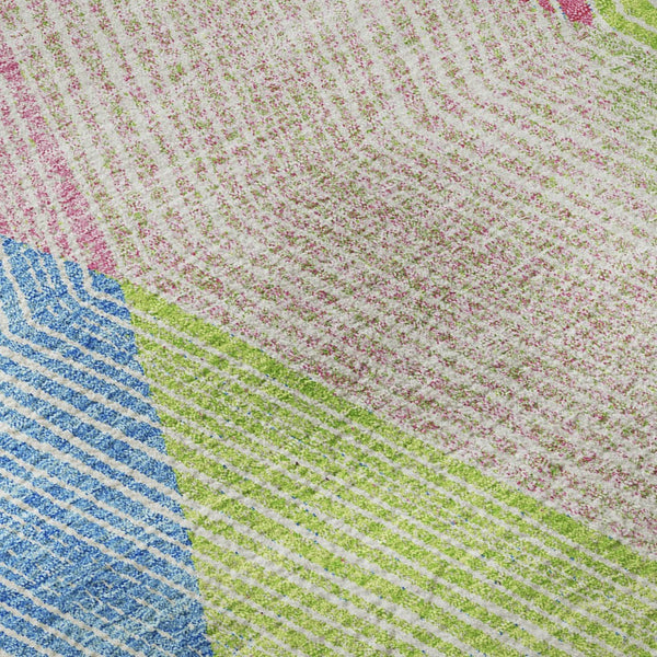 HomeRoots 8' Modern Geometric Washable Round Rug in Pink, Lime Green & Blue - UV Protected & Stain Resistant 676221
