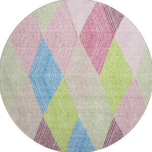 HomeRoots 8' Modern Geometric Washable Round Rug in Pink, Lime Green & Blue - UV Protected & Stain Resistant 676221