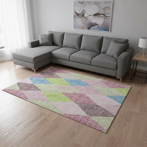 HomeRoots 8' X 10' Washable Geometric Area Rug in Pink, Lime Green & Blue - UV Protected, Kid & Pet Friendly! 676222