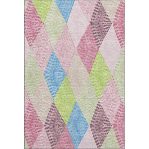 HomeRoots 8' X 10' Washable Geometric Area Rug in Pink, Lime Green & Blue - UV Protected, Kid & Pet Friendly! 676222