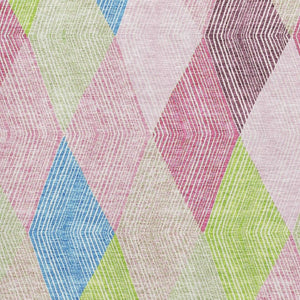 HomeRoots 8' X 10' Washable Geometric Area Rug in Pink, Lime Green & Blue - UV Protected, Kid & Pet Friendly! 676222