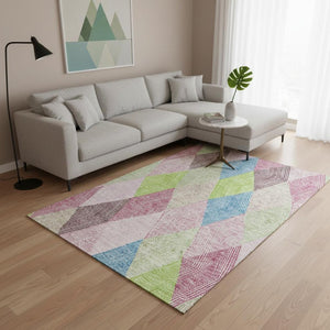 HomeRoots 9' X 12' Vibrant Pink, Lime Green & Blue Geometric Area Rug - Washable, UV-Protected & Durable! 676223