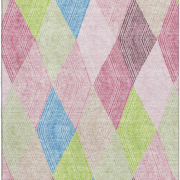 HomeRoots 9' X 12' Vibrant Pink, Lime Green & Blue Geometric Area Rug - Washable, UV-Protected & Durable! 676223