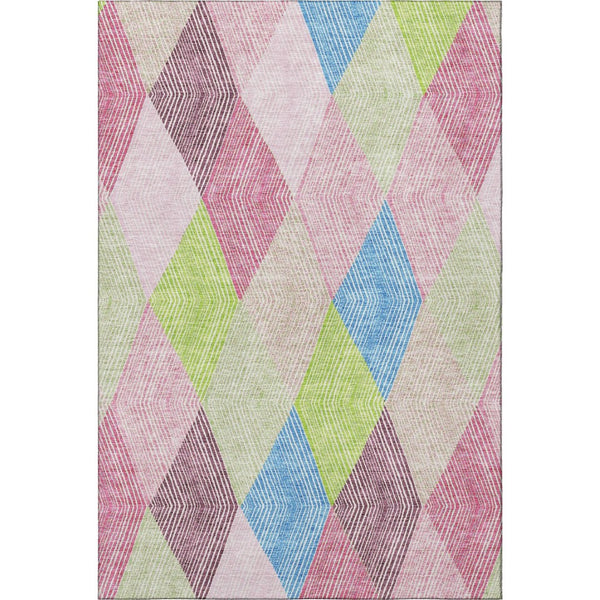 HomeRoots 10' X 14' Vibrant Pink Lime Green and Blue Geometric Area Rug – UV Protected, Washable & Durable! 676224
